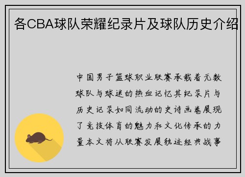 各CBA球队荣耀纪录片及球队历史介绍