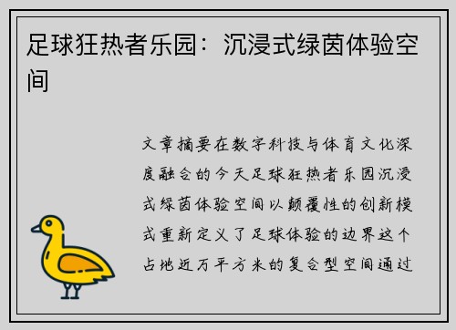 足球狂热者乐园：沉浸式绿茵体验空间